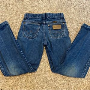 Wrangler Blue Jeans Boys Size 10 Reg Pocket Patch Classic Cowboy Adjustable